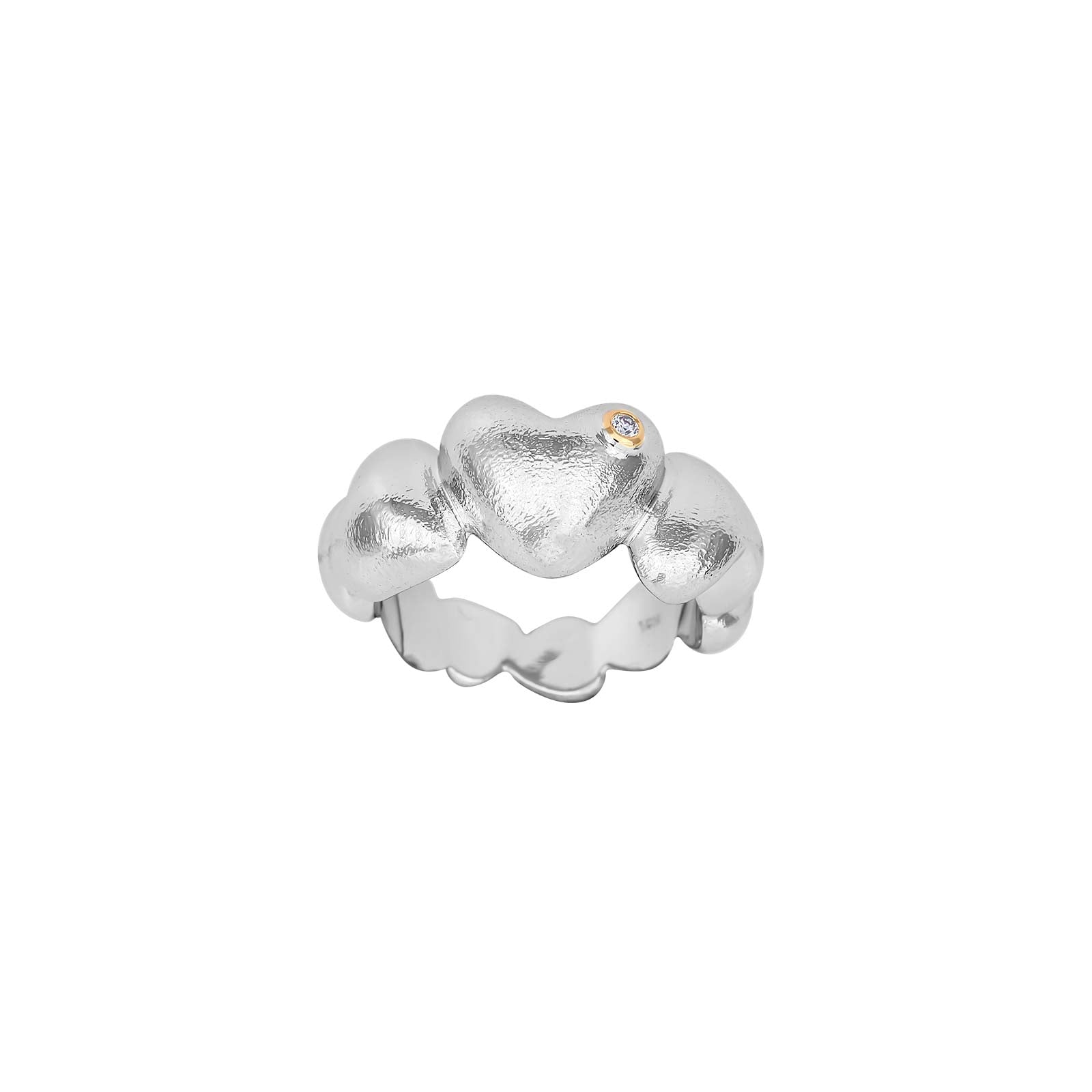 Nordahl Andersen Sølv Rh.Stor hjertering+0.015ct W/SI+14kt