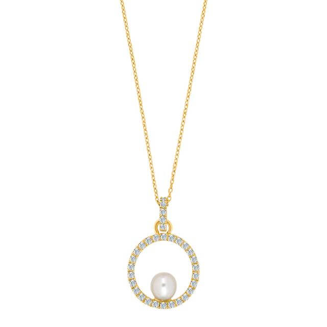8 kt guldcollier med zirkoner og perle