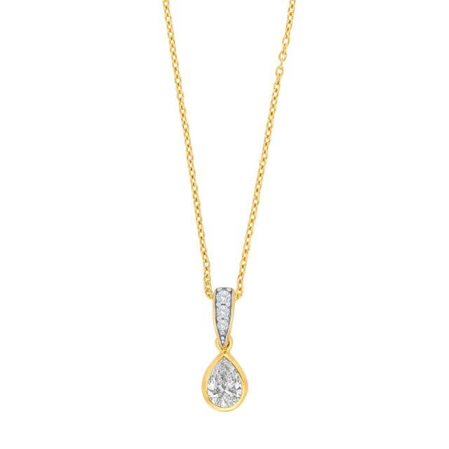 8 kt Guld dråbe collier m/zirkon