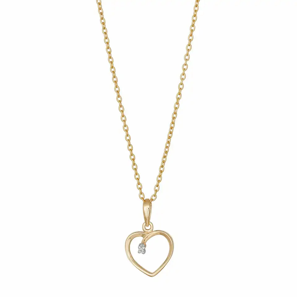14kt. guldhjerte m/dia. 0.005ct W/SI inkl. forg. kæde