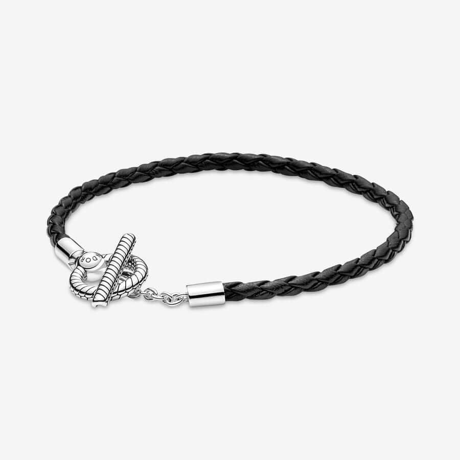 Pandora flettet læder armbånd sort