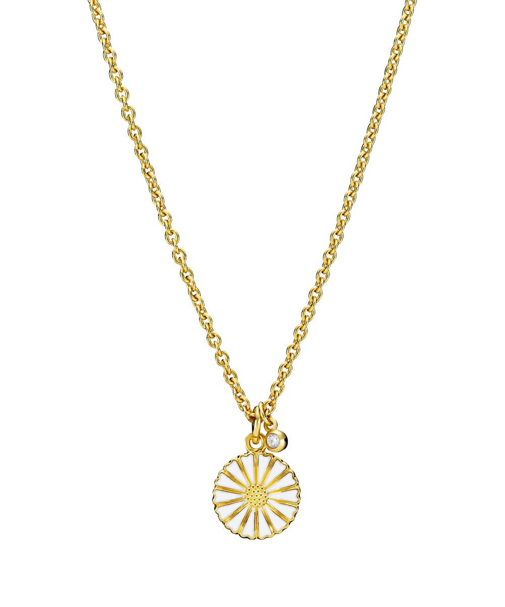 Sølv forgyldt Marguerit collier 11mm med ziakonia