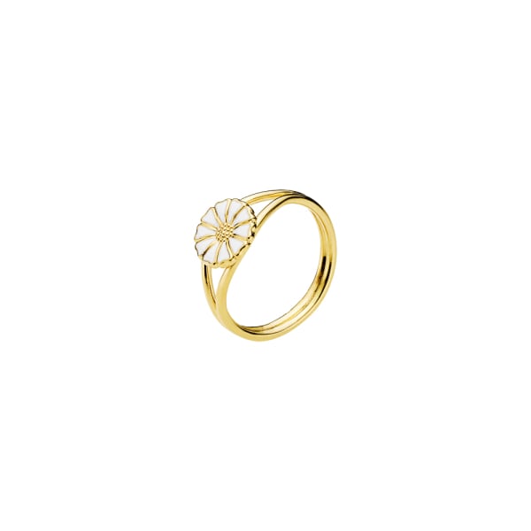 Marguerit ring 9mm 24 kt forgyldt hvid emalje 925