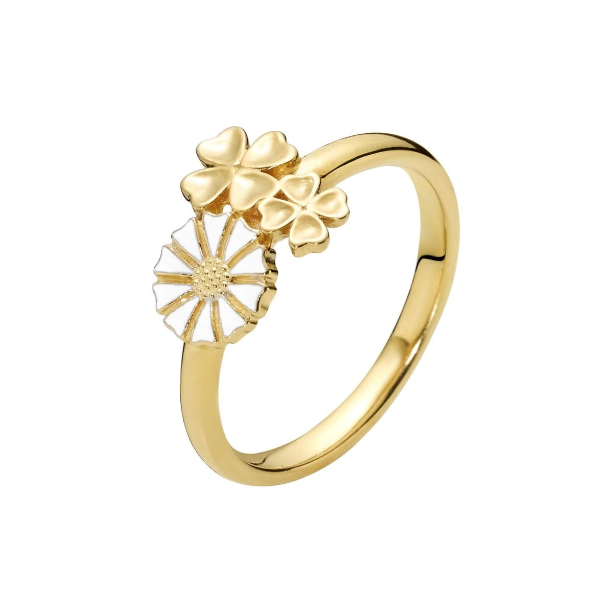 Forgyldt Margueritring m/kløver