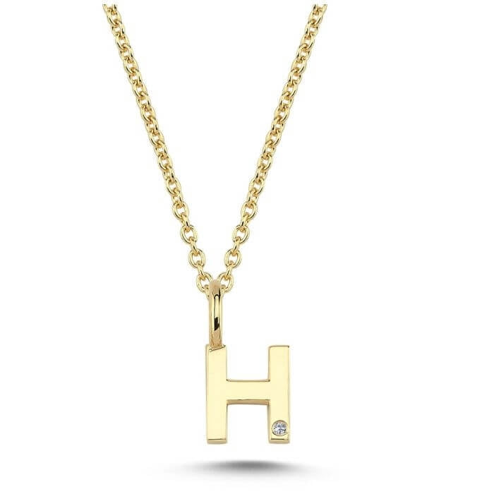 14 kt guldbogstav vedhæng med diamant-H