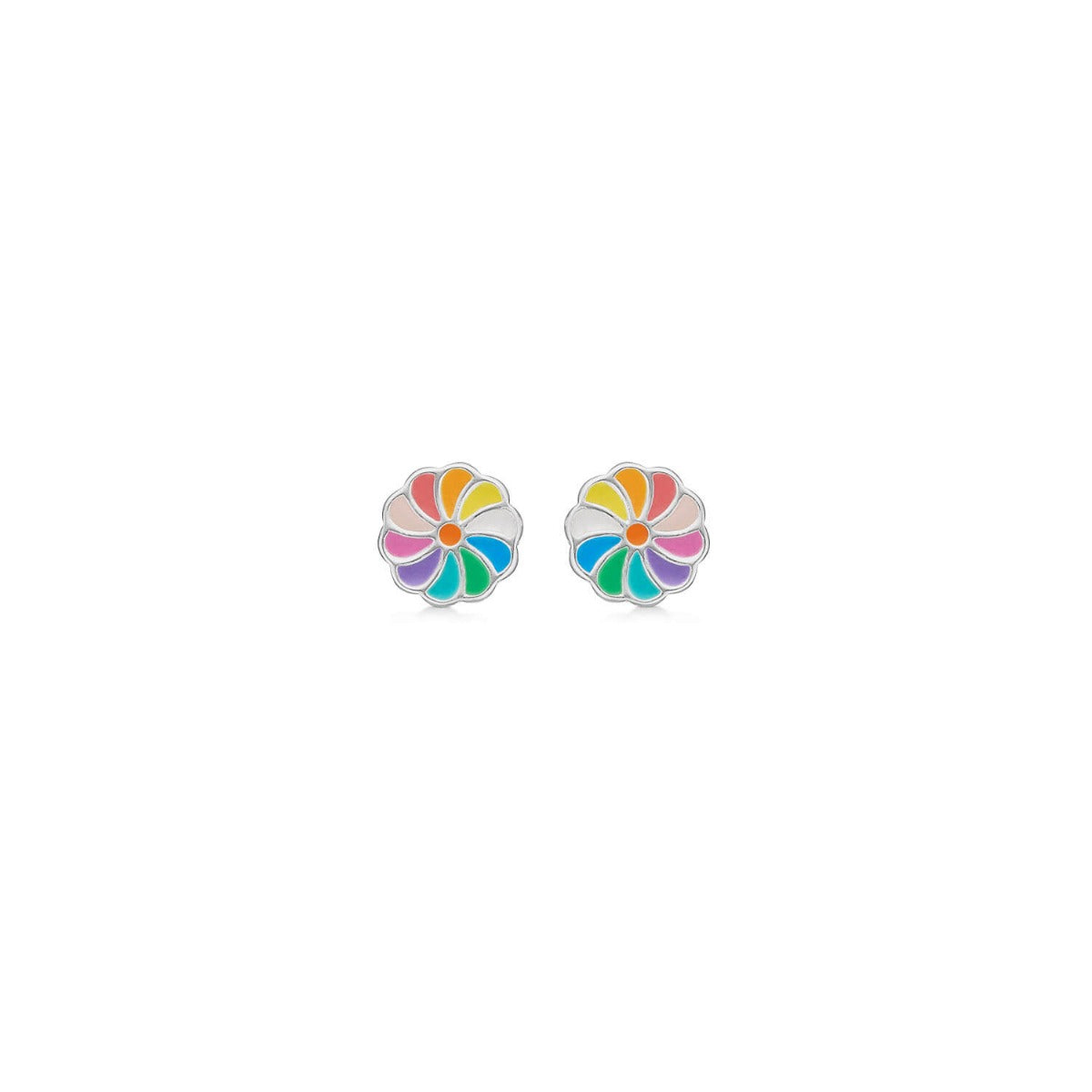 Sølv øreringe med multifarvet blomst