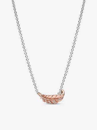 Pandora sølvkæde med rosa fjer