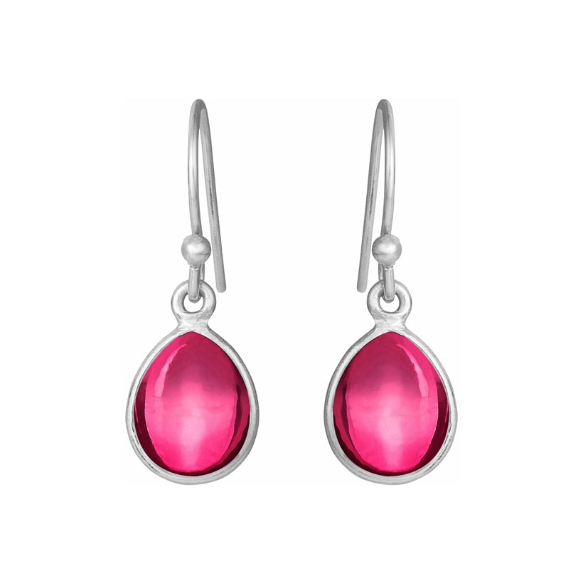 Sølv ørehænger med pink krystal