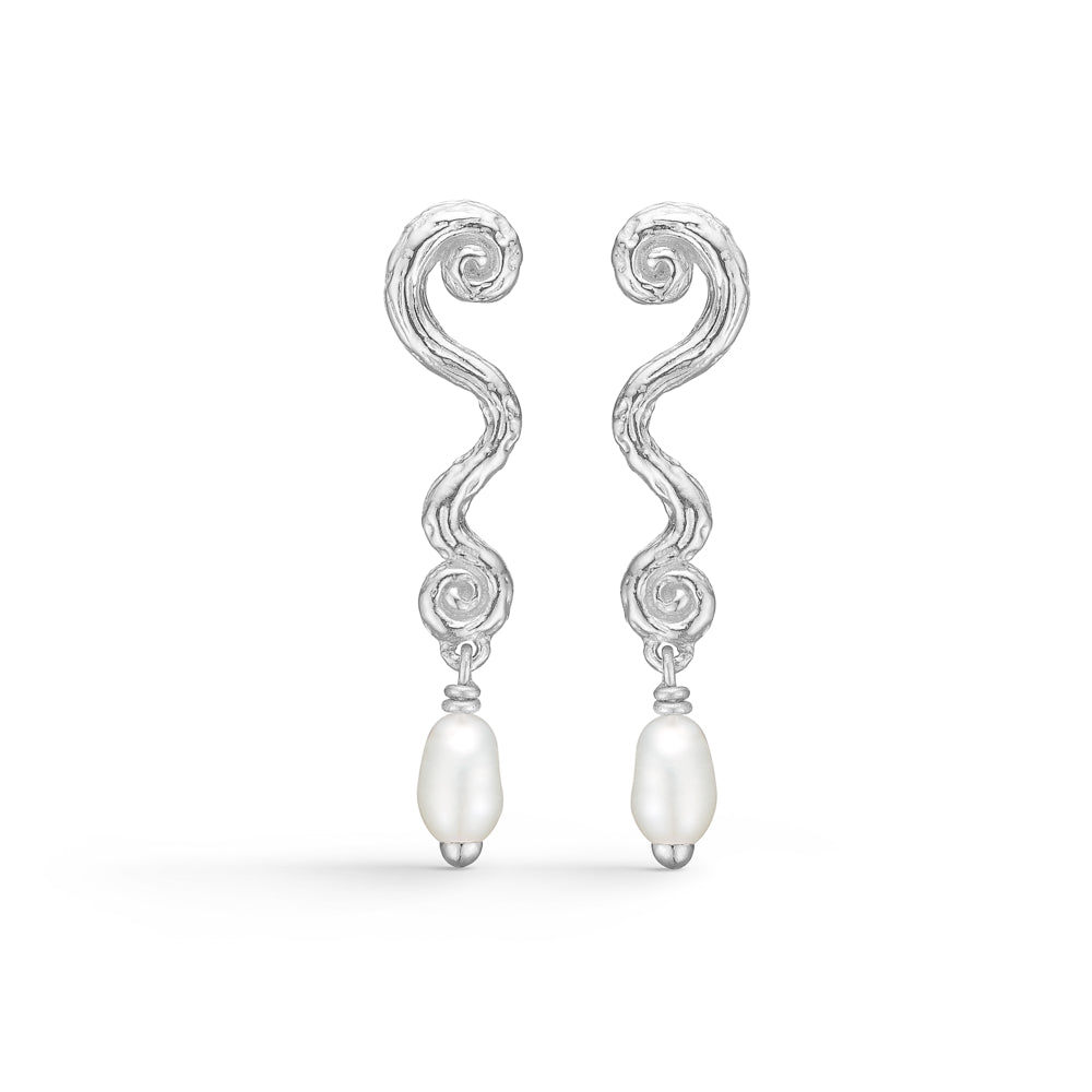Sølv ørering Wave med perler