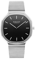 Obaku herre ur i stål med sort urskive og antik 8 kantet urkasse